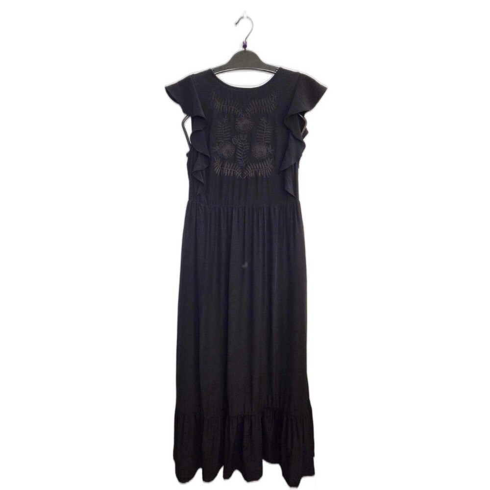 Who What Wear Black Embroidered Cap Sleeve Maxi Dress XS Prairie Boho Cottage